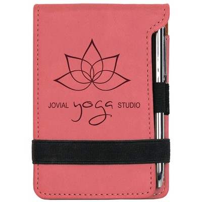 3 1/4" x 4 3/4" Pink Leatherette Mini Notepad with Pen