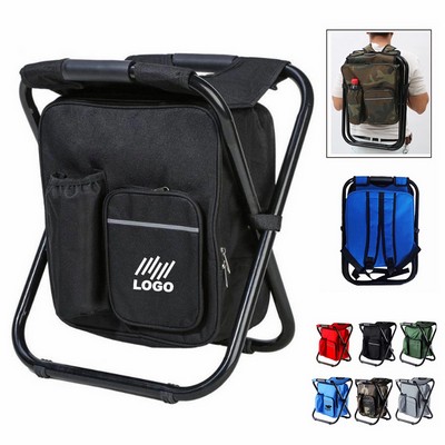 Folding Stool Backpack Insulated Cooler Bag Camping Chair