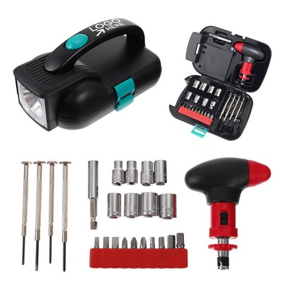 24 Pieces Household Tool Set With Led Flashlight