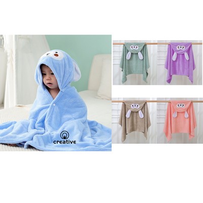 Kids Hooded Soft Absorbent Coral Velvet Bath Towel