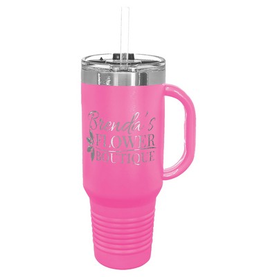 Polar Camel 40 oz. Pink Travel Mug with Handle, Straw Included