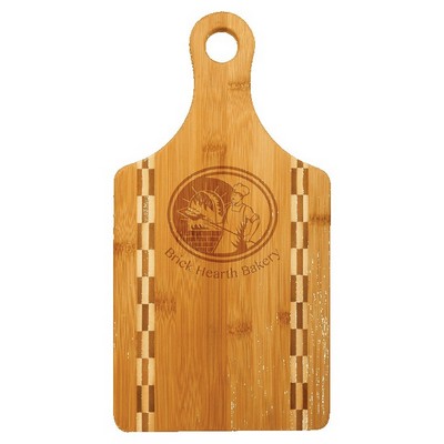 13 1/2" x 7" Paddle Shaped Bamboo Cutting Board with Butcher Block Inlay