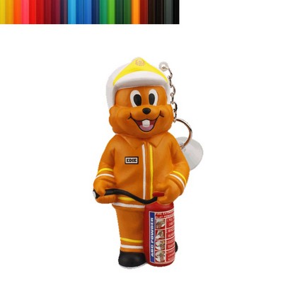 Foam New Squirrel Firefighter Shaped Stress Ball with Keychain