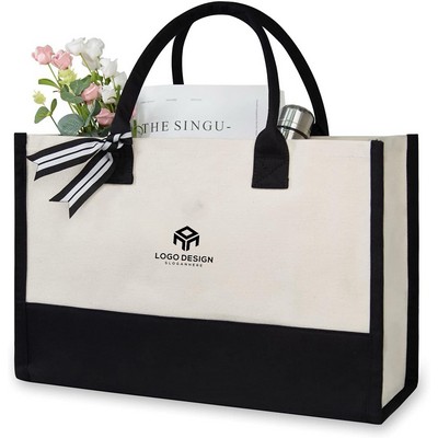 Initial Canvas Beach Tote Bag Women