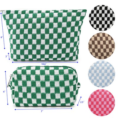 2 Pieces Makeup Bag Large Checkered Cosmetic Bag Set for Women Checkered