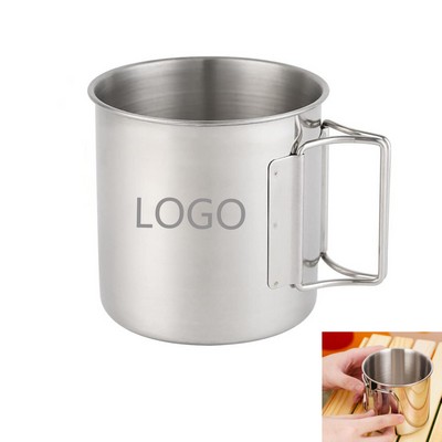 Stainless Steel Camping Mug Outdoor Cup With Foldable Handle