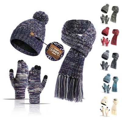 Women's Winter Knit Hat Scarf Gloves Set