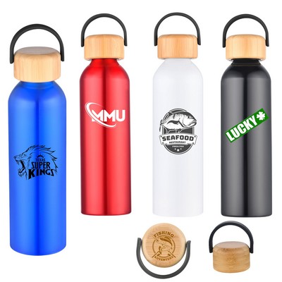 24 oz. Recycled Aluminium Bottle with Bamboo Lid & Carry Handle