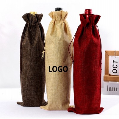 Linen Wine Bottle Drawstring Bag