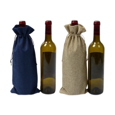 Burlap Drawstring Red Wine Sack