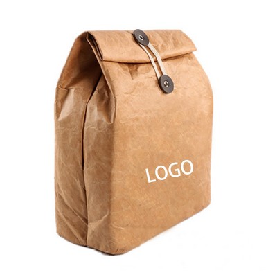 Reusable Brown Paper Cooler Bag W/ Button Closure