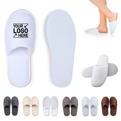 Non-Slip Closed-Toe Coral Fleece Hotel Slippers