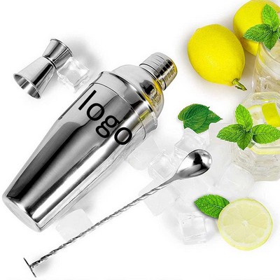 3pcs 24oz 304 Stainless Steel Cocktail Shaker Set w/Jigger & Spoon MOQ100SETS