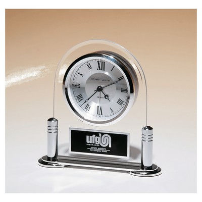 Desk Clock w/Beveled Glass Upright, Silver Metal Base