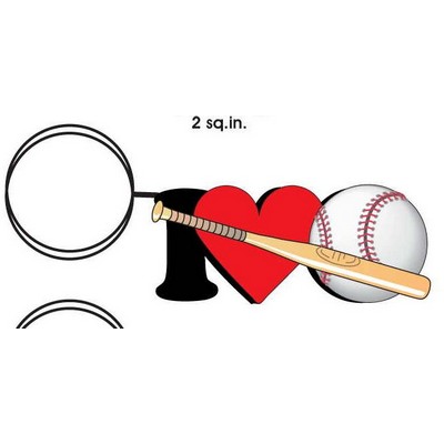 I Love Baseball w/ Bat Key Chain w/Clear Mirrored Back (4 Square Inch)