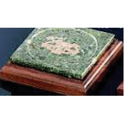 4.5" Green Genuine Marble Coaster w/Walnut Base