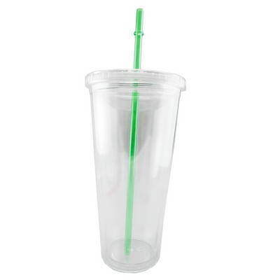 23 Oz. Double Wall Plastic Cup with Straw - Transparent