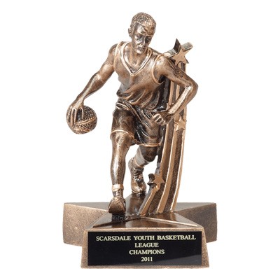 6 ½" Resin Basketball Trophy w/Male Player & Shooting Star