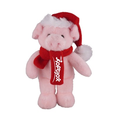 Soft Plush Stuffed Pig with Christmas Hat and Scarf