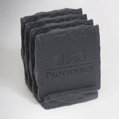 4-Pc Square Slate-Texture Coaster Set w/Base