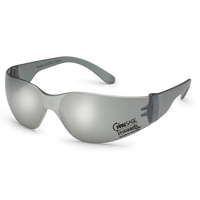 Grey frame, universal-fit temple, silver mirror lens, Starlite safety glasses