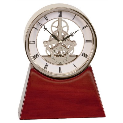 Executive Rosewood/Silver Piano Finish Clock 7 1/4" H