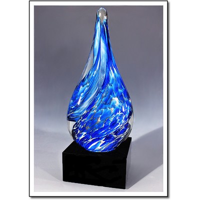 Blue Jay Art Glass Sculpture w/ Marble Base (4.5"x13.75")