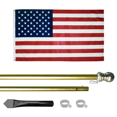 10' Gold Inground Economy Aluminum Display Pole w/ 3' x 5' Printed US Flag