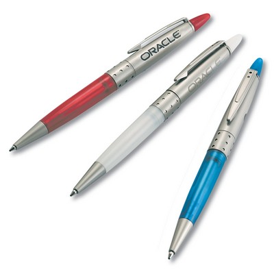 Twist Action Ballpoint Pen in Translucent Color Barrel with Satin Chrome Finish