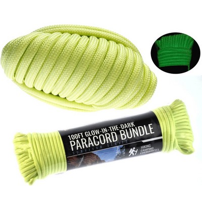 100' x 5/32" Paracord 7 Strand, Glow in Dark Green, Pull Strength 550 LBS