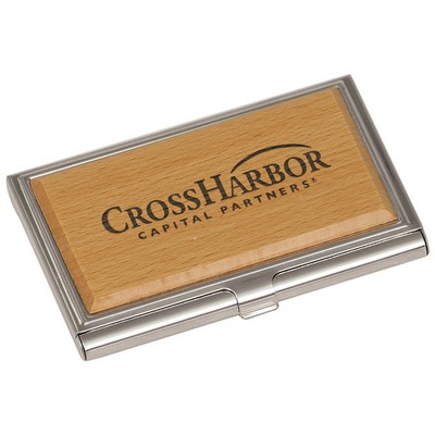 Beechwood/Zinc Business Card Holder, 2-1/2" x 3-3/4"