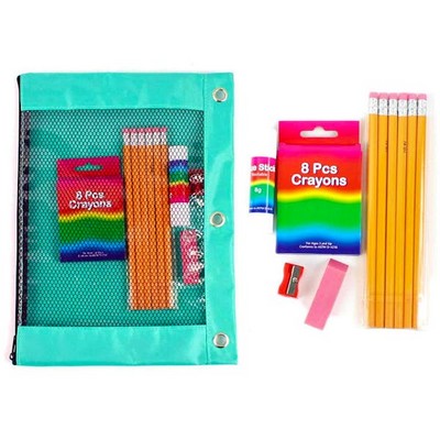 Basic Elementary Pencil Pouch Kits - 11 Piece, Prefilled (Case of 24)