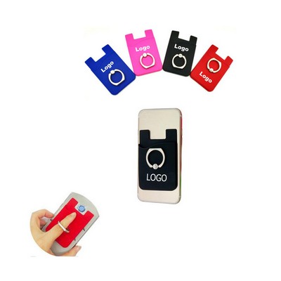 2-in-1 Silicone Cellphone Wallet w/Metal Ring Phone Holder