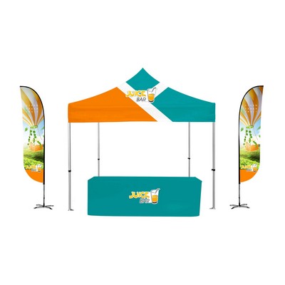 10x10ft Deluxe Canopy Display Kit w/Two 9ft Feather Flags & 6ft Tablecover