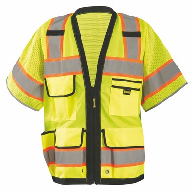 Class 3 Heavy Duty Multipocket Two Tone Surveyor Vest w/Zipper