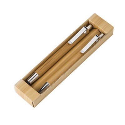 Bamboo material ball pen with stylus touch head and Pencil set