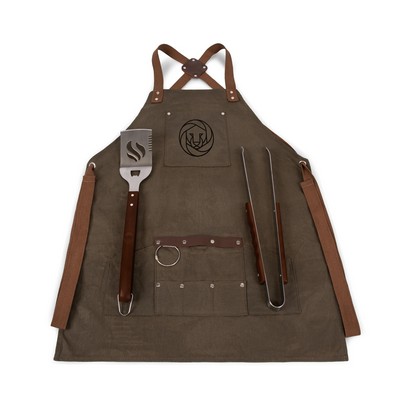 Waxed Canvas BBQ Grill Apron with tools and bottle opener