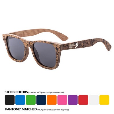 Cork Frame Promotional Sunglasses W/ Temple Imprint