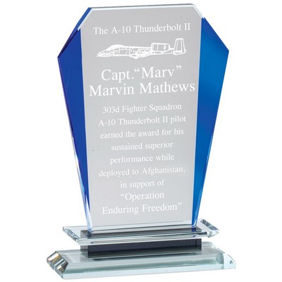 Optical Crystal Slanted Tower Award w/Blue Accented Sides (8" x 5")