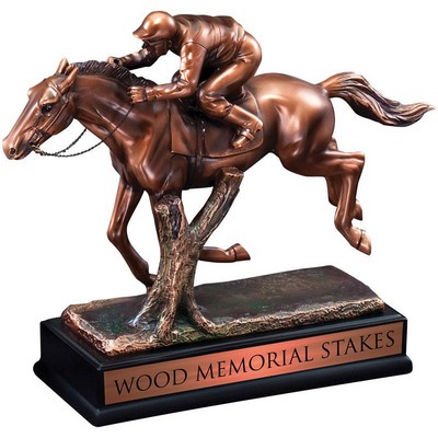 9½" Bronze Electroplated Jockey on Racing Horse Trophy