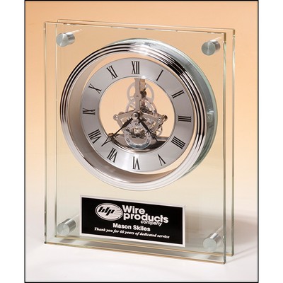 Large Glass Clock with Skeleton Movement