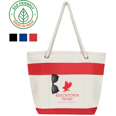 Nautical Rope Tote Bag Eco Friendly Canvas Red Trim