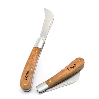 Stainless Steel Folding Pocket Knife with Wooden Handle