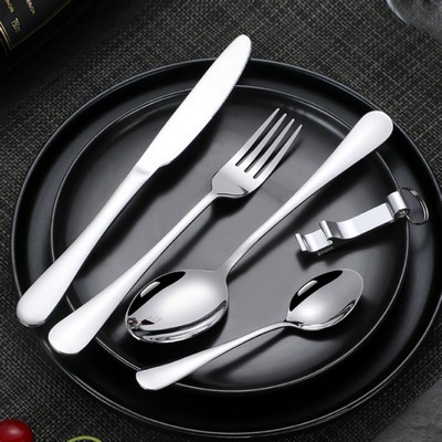 5pcs Stainless Steel Cutlery Set With Bottle Opener Pack In Fabric Storage Bag