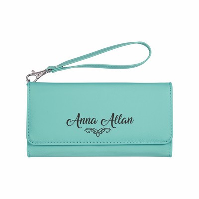 Teal Leatherette Wallet with Strap