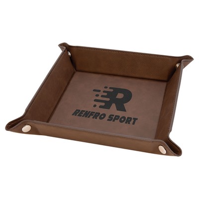 6" x 6" Dark Brown Leatherette Snap Up Tray with Silver Snaps