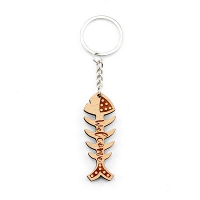 Fish Bone Shape Wooden Keychain