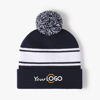 Two-Tone Knit Pom Custom Beanie