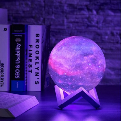 16 Colors 3D Planet Lamp w/ Wood Stand, Remote & Touch Control USB Rechargeable Gift