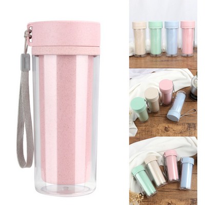 Double Layer Wheat Straw BPA Free Sports Water Bottle